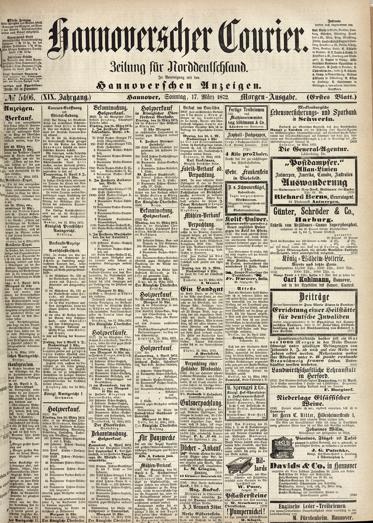 Titelblatt der Zeitung Hannoverscher Kurier