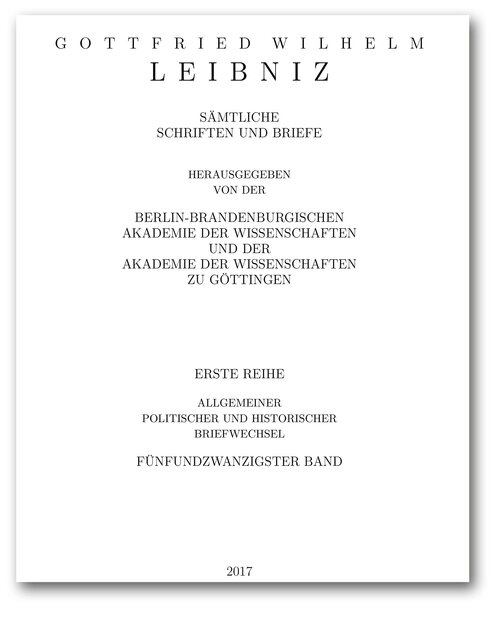 Titelseite von Band I, 25 der Leibniz-Akademie-Ausgabe