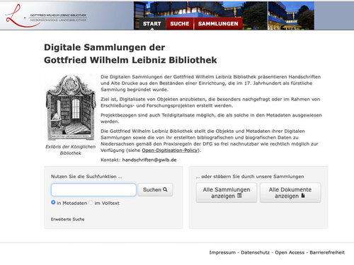 Startseite des Portals der Digitalen Sammlungen.
