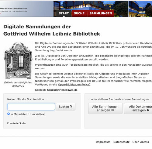 Startseite des Portals der Digitalen Sammlungen.