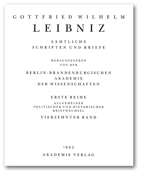 Titelseite von Band I, 14 der Leibniz-Akademie-Ausgabe