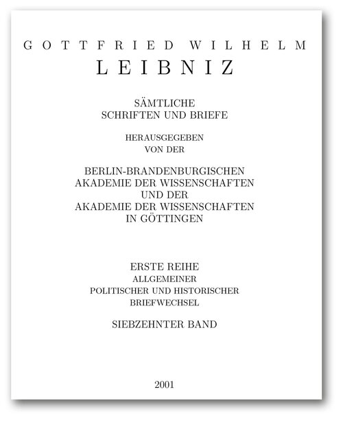 Titelseite von Band I, 17 der Leibniz-Akademie-Ausgabe