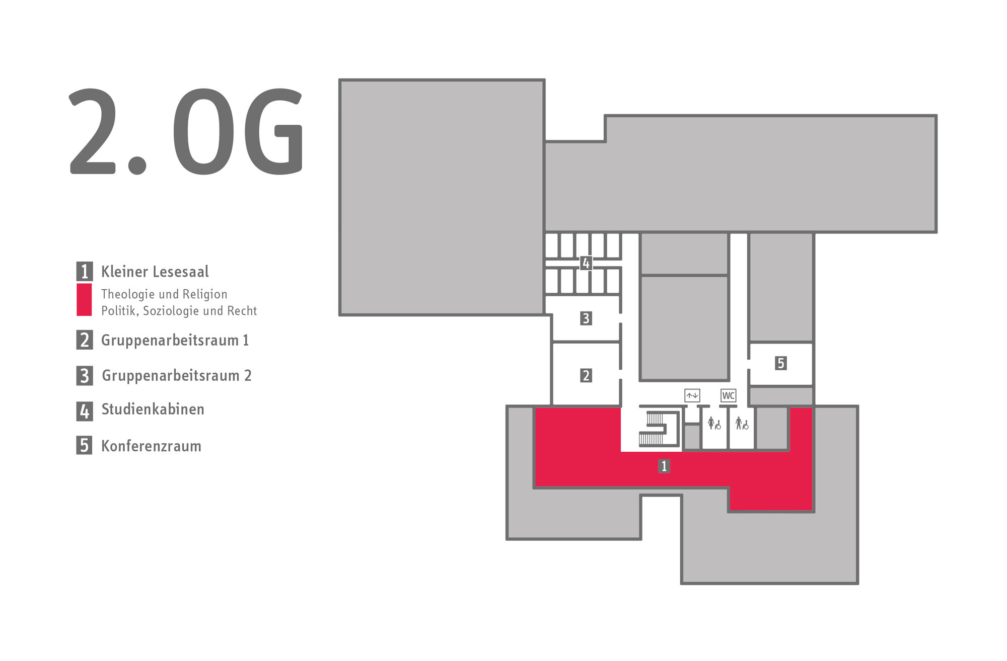 Lageplan des Kleinen Lesesaals im 2. Obergeschoss.