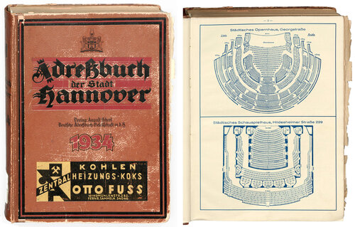 Adressbuch der Stadt Hannover, 1934. Signatur: C91, 1934. Vorderdeckel und Seite 9.