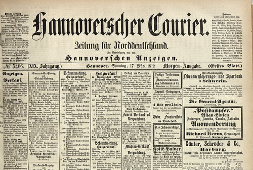 Titelblatt der Zeitung Hannoverscher Courier