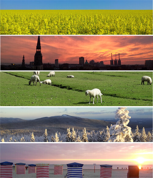 Fünf Bilder als Collage. Angezeigt werden verschiedene niedersächsische Landschaften.