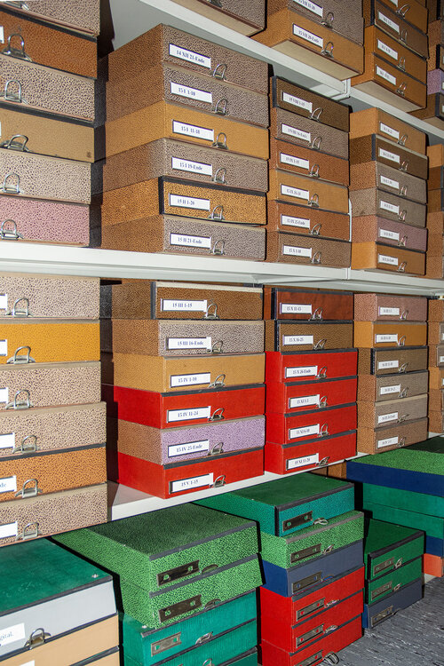 Archivboxen mit Arbeitsmaterialien der Briefreihen des Leibniz-Archivs
