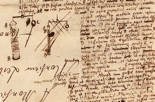 Ausschnitt aus Leibniz' Entwurf eines Antwortschreibens an Bernardino Ramazzini zu Barometern auf einem Blatt eines Briefs von Ole Christensen Rømer.