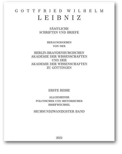 Titelseite von Band I, 26 der Leibniz-Akademie-Ausgabe