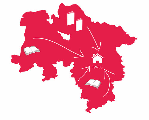 Umrisshafte des Landes Niedersachsen mit Markierung GWLB als Pflichtexemplarsbibliothek