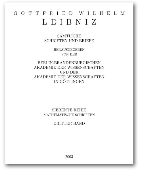 Titelseite von Band VII, 3 der Leibniz-Akademie-Ausgabe