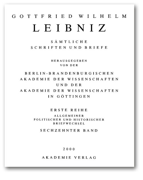 Titelseite von Band I, 16 der Leibniz-Akademie-Ausgabe