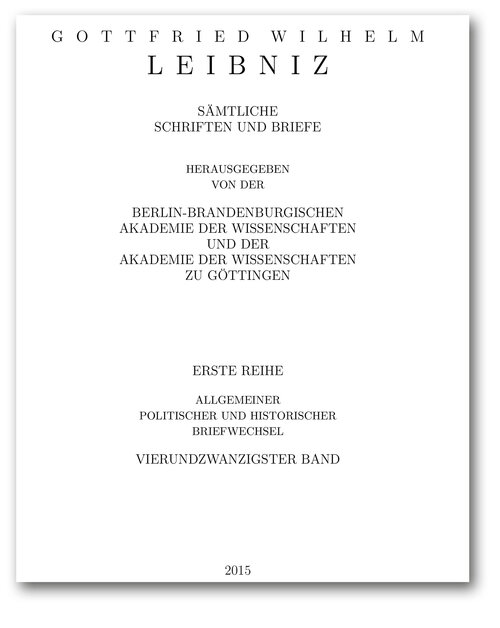 Titelseite von Band I, 24 der Leibniz-Akademie-Ausgabe