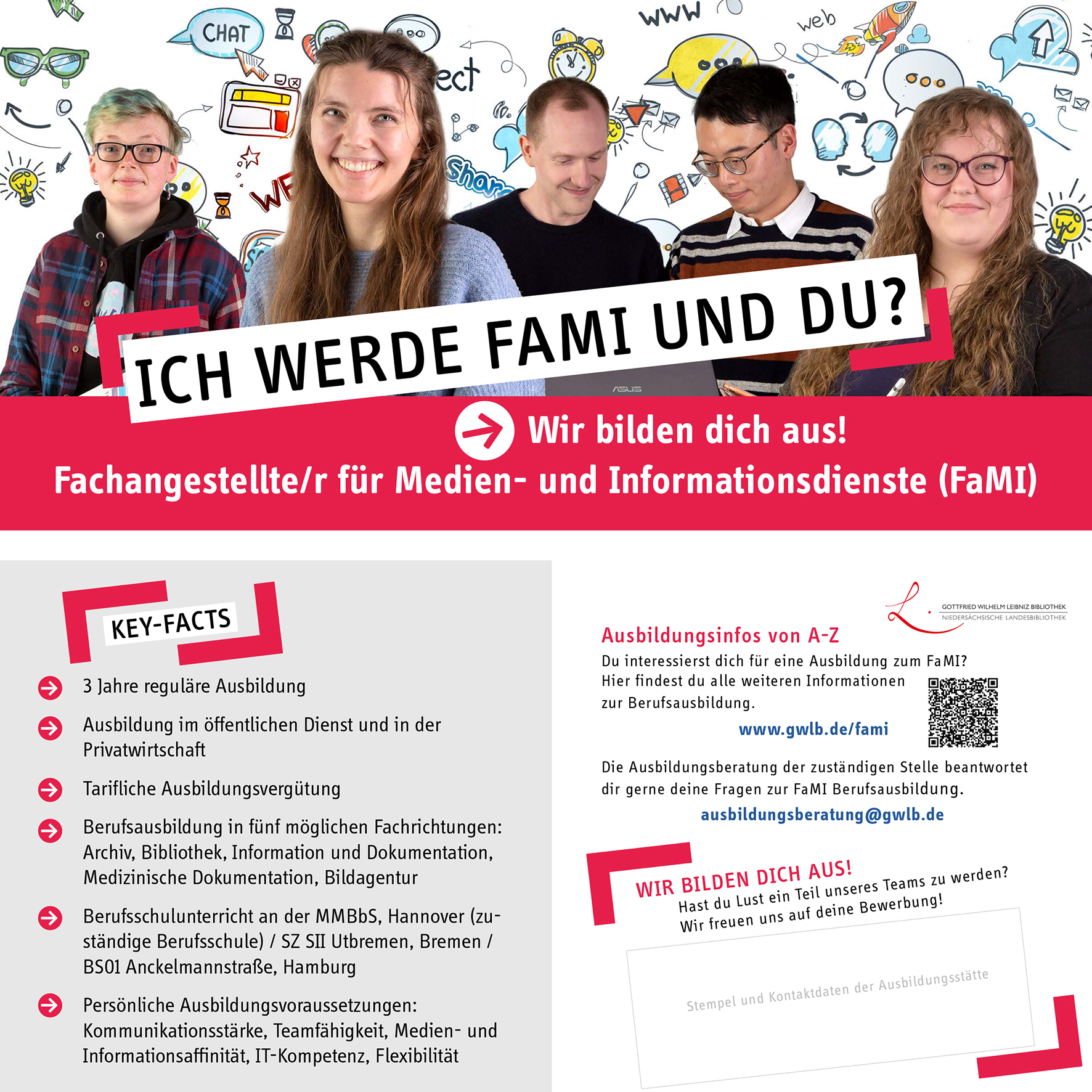 Flyer mit Informationen zur Ausbildung als Fachangestellte/r für Medien- und Informationsdienste